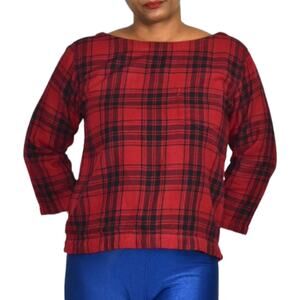 Madewell Curtis Plaid Shirt Red Flannel Tee Pullover Black Herald Top Size Small
